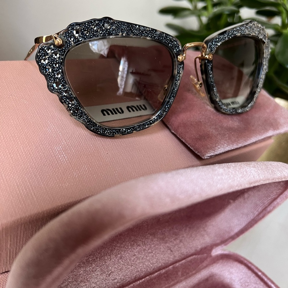 Miu Miu Black and Gold Fashion Sunglasses - Picture 3 of 9